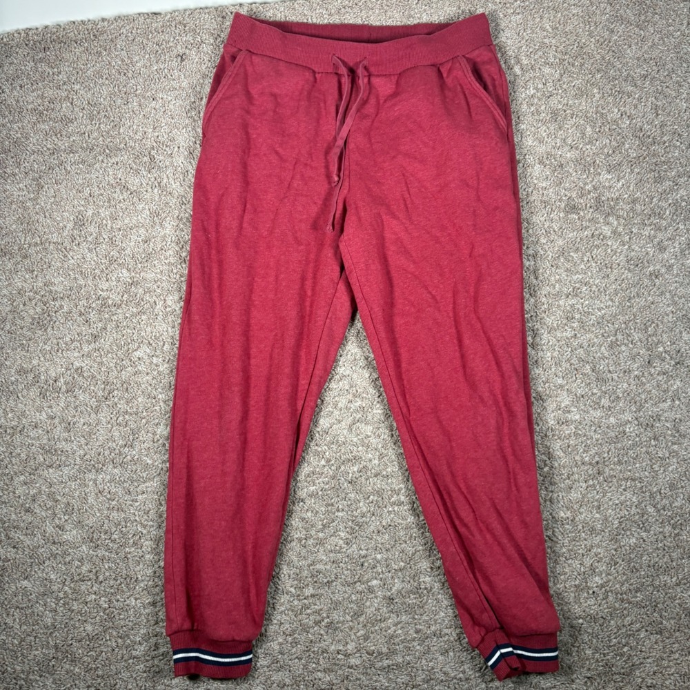 American Eagle Mens Red Marl Jogger Sweatpants Striped Cuffs‎ Large 8153